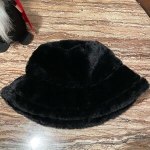 Fuzzy black bucket hat